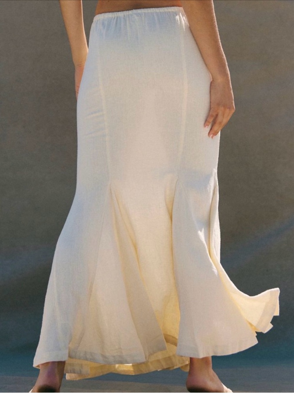 Free People Free-est Cream Drawcord Linen Mermaid Maxi Skirt NWT - Picture 2 of 4